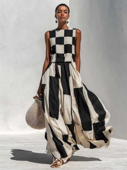 BRUNEL PARIS | Robe Maxi sans Manches avec Panneau Contrastant