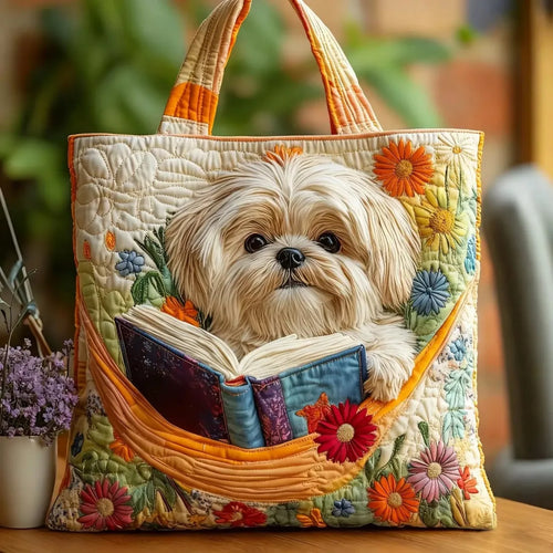 BRUNEL PARIS | Sac artisanal Shih Tzu avec livre et fleurs