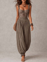 BRUNEL PARIS | Ensemble bandeau en dentelle grise et pantalon harem plissé en coton