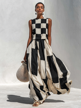 BRUNEL PARIS | Robe Maxi sans Manches avec Panneau Contrastant