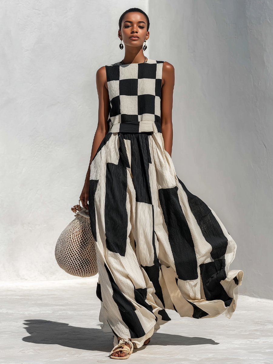 BRUNEL PARIS | Robe Maxi sans Manches avec Panneau Contrastant