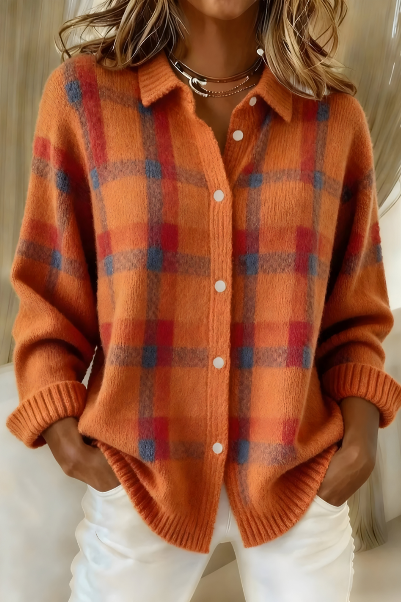 BRUNEL PARIS | Cardigan Anna Femme — Maille Douce à Carreaux d'Automne