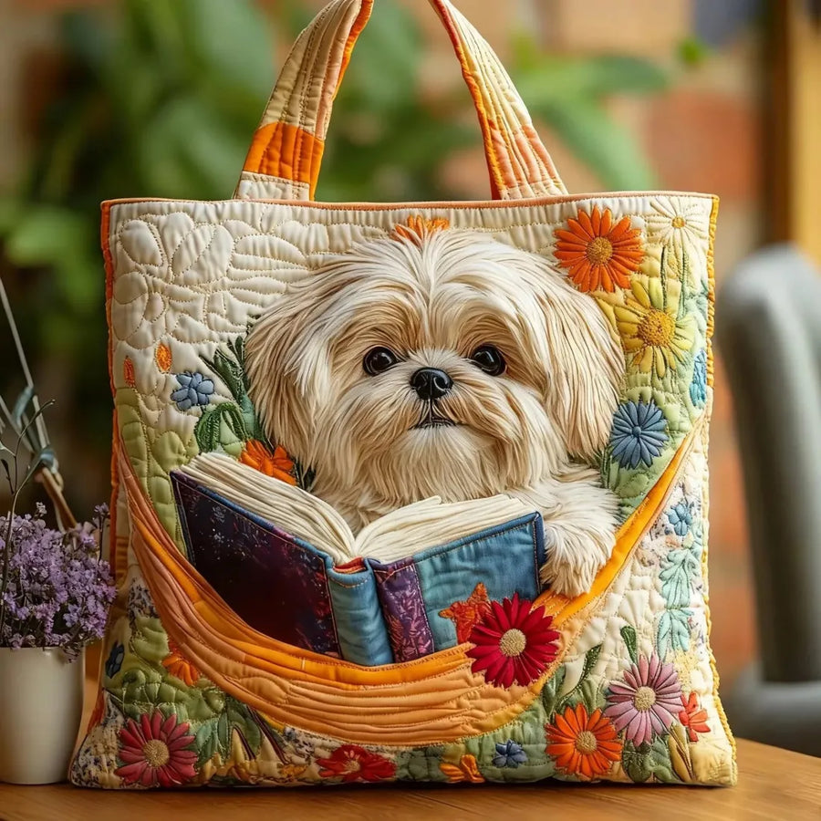 BRUNEL PARIS | Sac artisanal Shih Tzu avec livre et fleurs