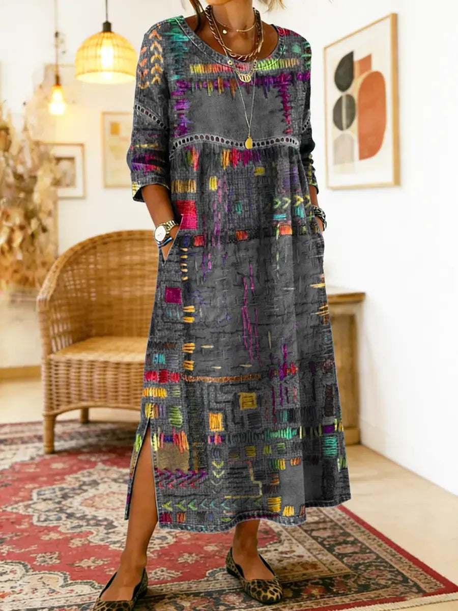 BRUNEL PARIS | Robe en Denim avec Patchwork Ethnique