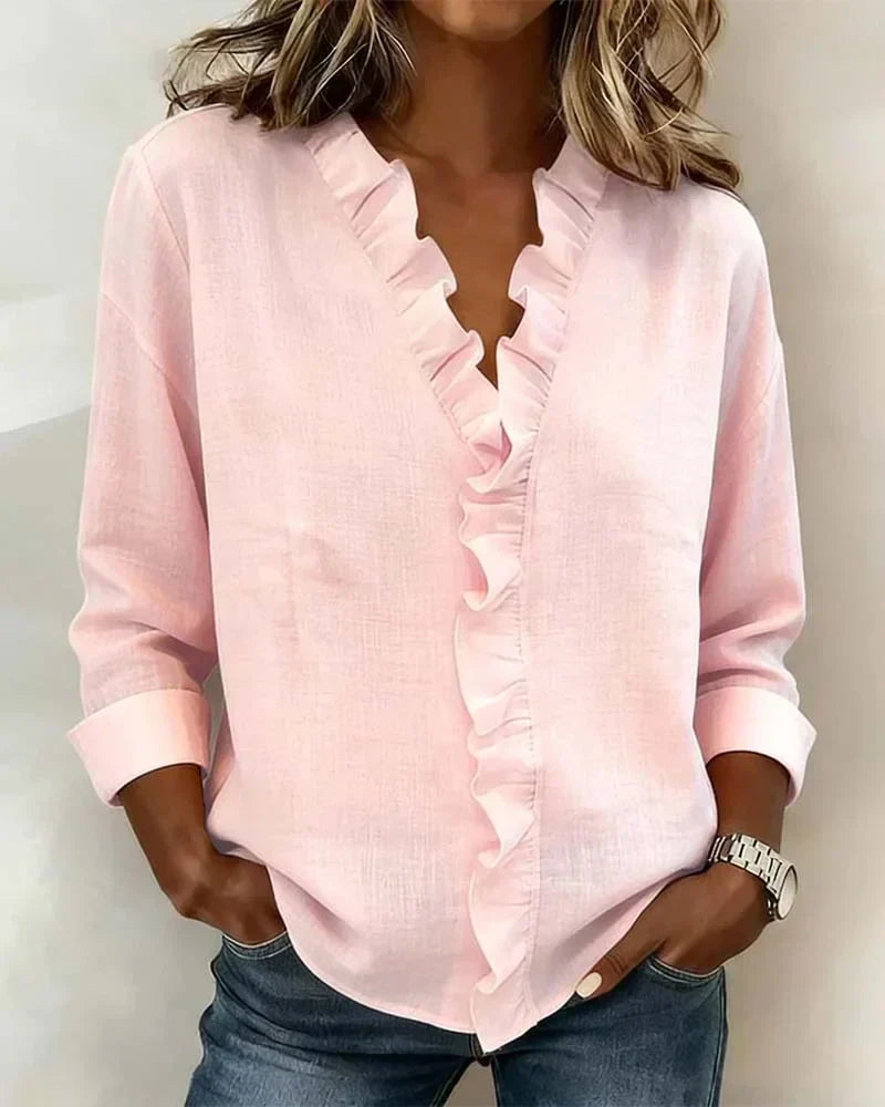 BRUNEL PARIS | BLOUSE À COL VOLANTÉ EN V POUR FEMMES