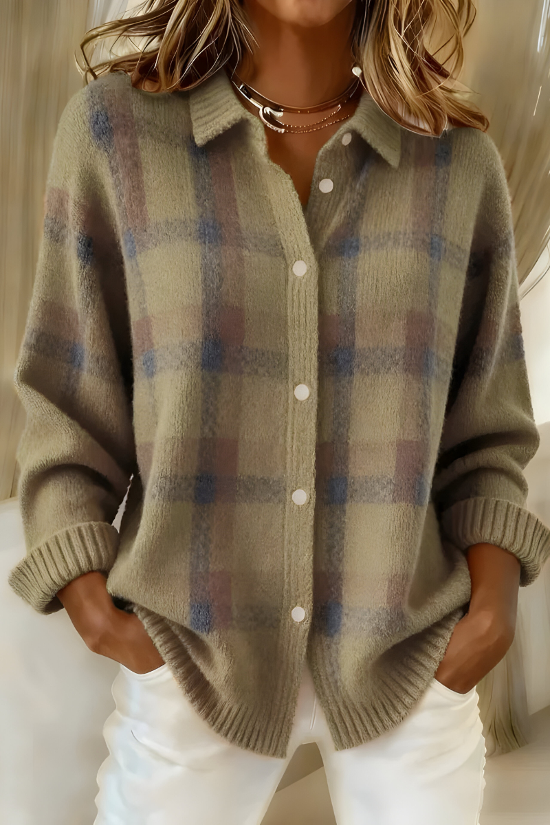 BRUNEL PARIS | Cardigan Anna Femme — Maille Douce à Carreaux d'Automne