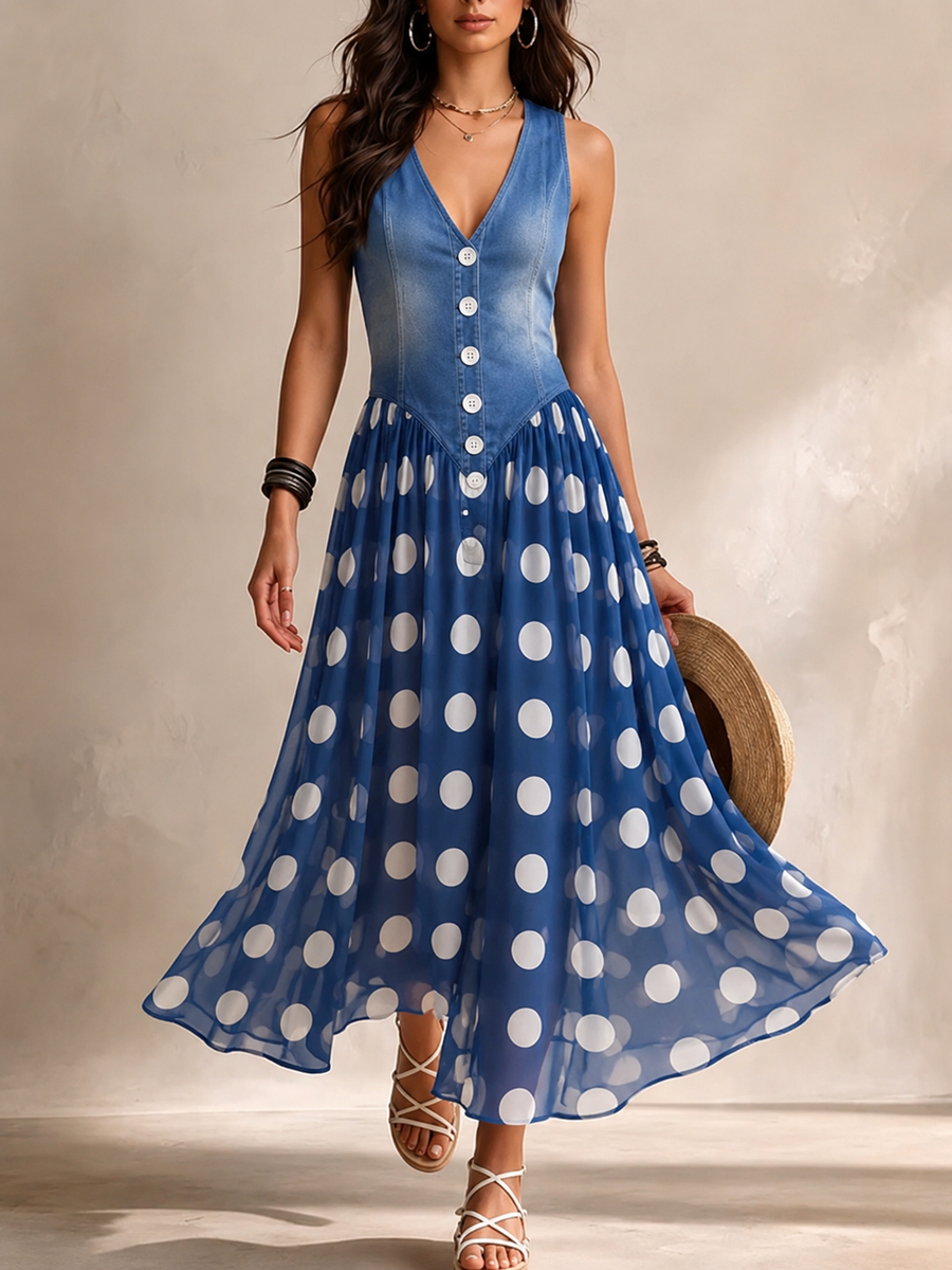 BRUNEL PARIS | Robe midi en mousseline à pois