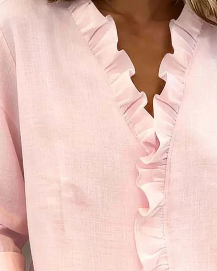 BRUNEL PARIS | BLOUSE À COL VOLANTÉ EN V POUR FEMMES