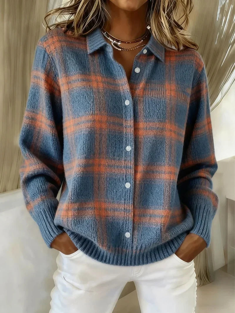 BRUNEL PARIS | Cardigan Anna Femme — Maille Douce à Carreaux d'Automne