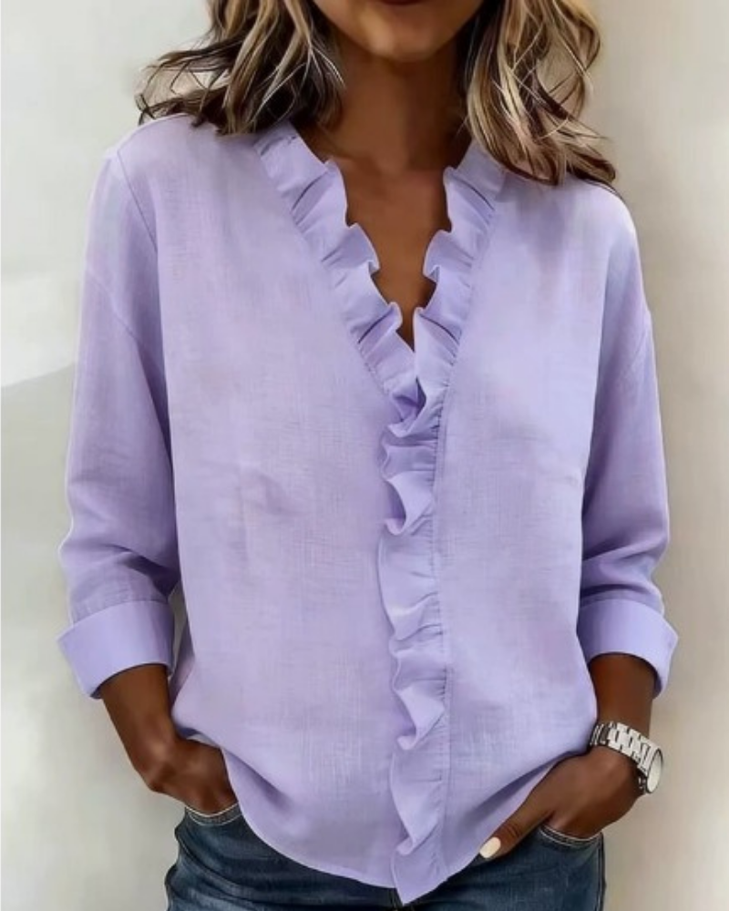 BRUNEL PARIS | Blouse à volants, col en V et manches longues
