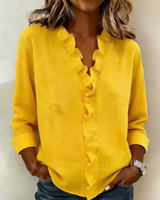 BRUNEL PARIS | Blouse à volants, col en V et manches longues