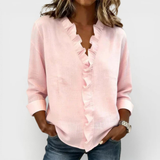 BRUNEL PARIS | Blouse à volants, col en V et manches longues