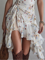 BRUNEL PARIS | Robe mini rétro à fleurs, décolleté en V et fines bretelles pour Femme