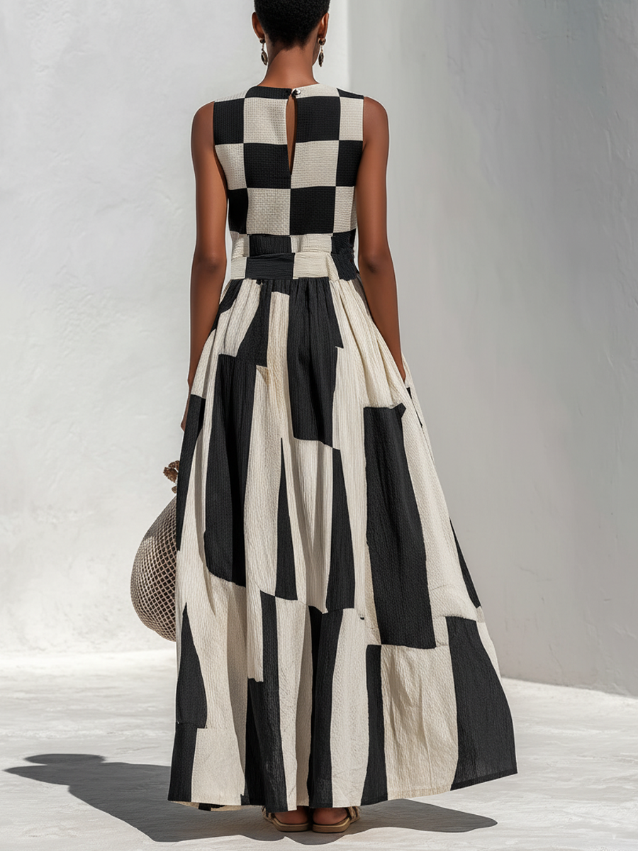 BRUNEL PARIS | Robe longue sans manches à empiècement contrasté