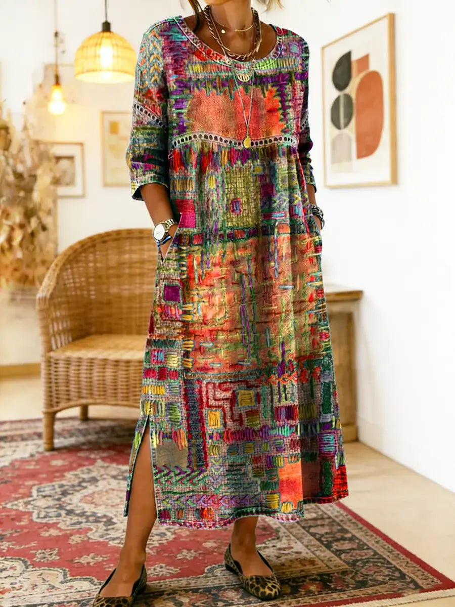 BRUNEL PARIS | Robe en Denim avec Patchwork Ethnique