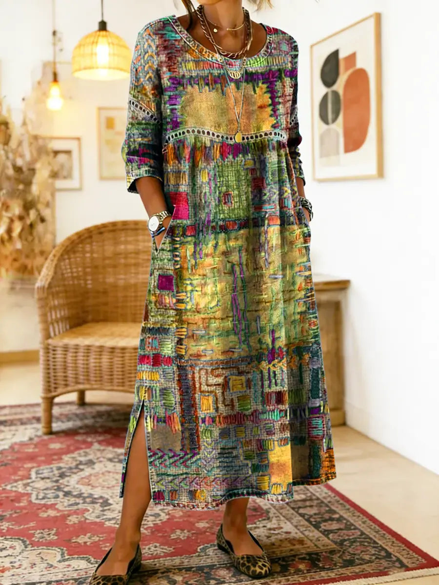 BRUNEL PARIS | Robe en Denim avec Patchwork Ethnique