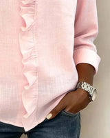 BRUNEL PARIS | Blouse à volants, col en V et manches longues