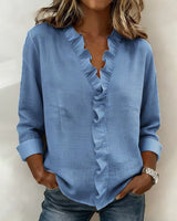 BRUNEL PARIS | Blouse à volants, col en V et manches longues