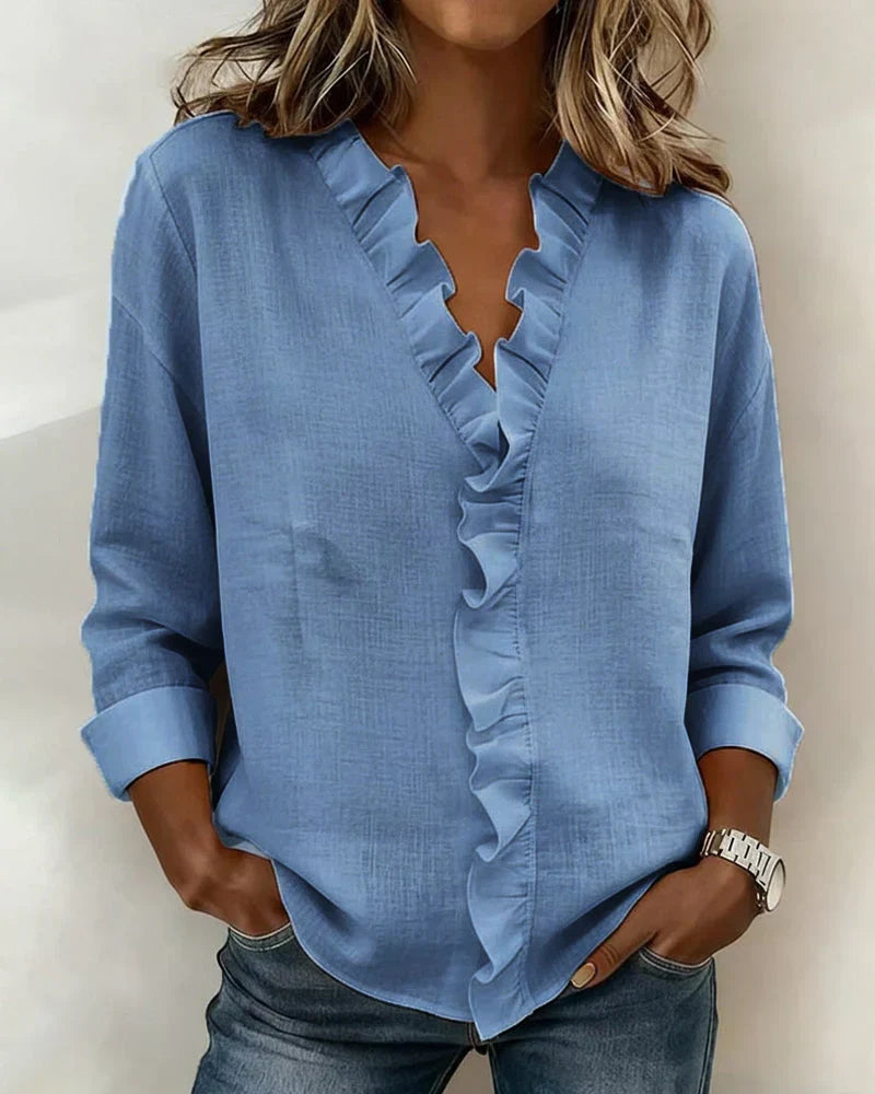 BRUNEL PARIS | Blouse à volants, col en V et manches longues
