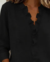 BRUNEL PARIS | Blouse à volants, col en V et manches longues
