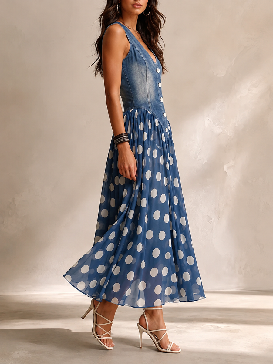 BRUNEL PARIS | Robe midi en mousseline à pois