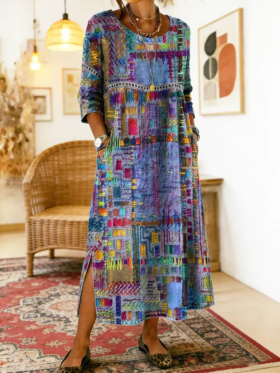 BRUNEL PARIS | Robe en Denim avec Patchwork Ethnique