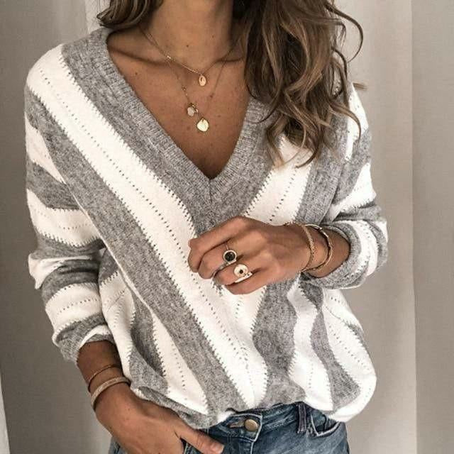 BRUNEL PARIS | PULL RAYÉ COL V POUR FEMMES