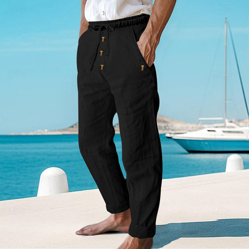 BRUNEL PARIS | 👖 Pantalon décontracté en lin à cordon pour homme – léger, respirant & confortable – avec ceinture élastique & cordon de serrage – parfait pour le quotidien, le bureau & les loisirs